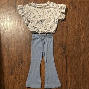 Floral Top and Blue Flared Pants Set